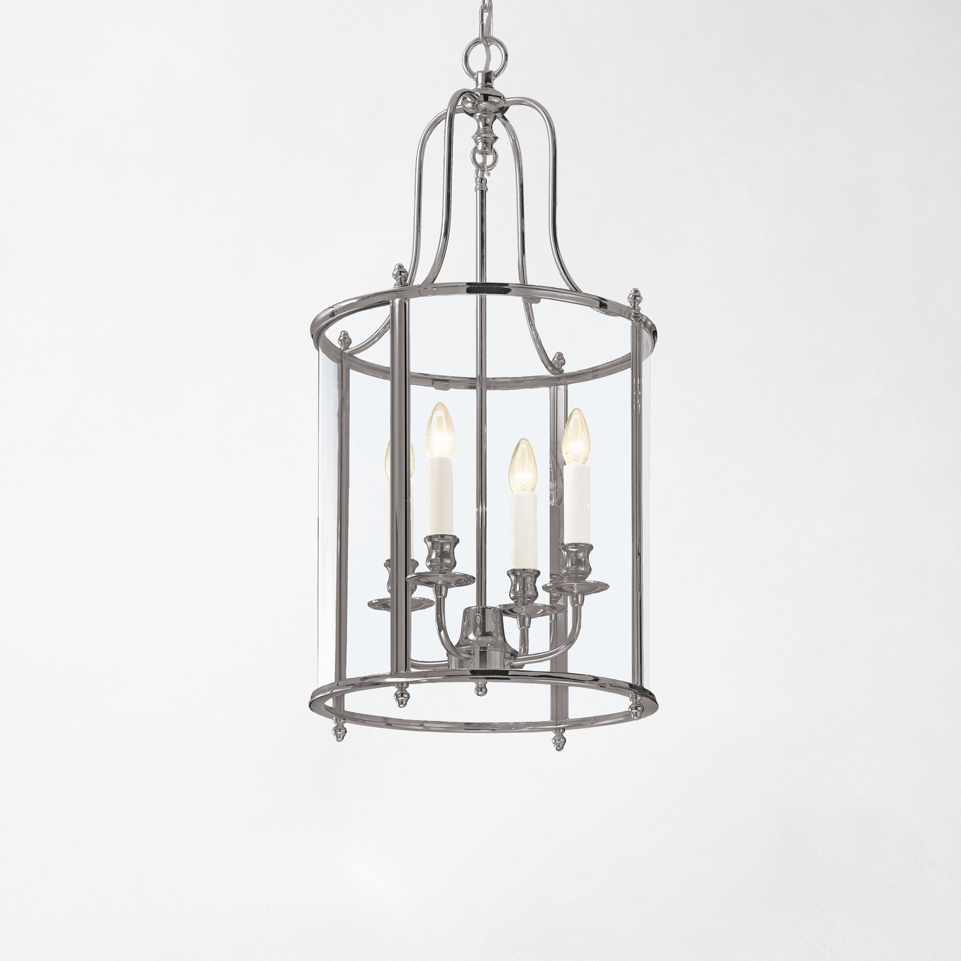 Polished nickel lantern.