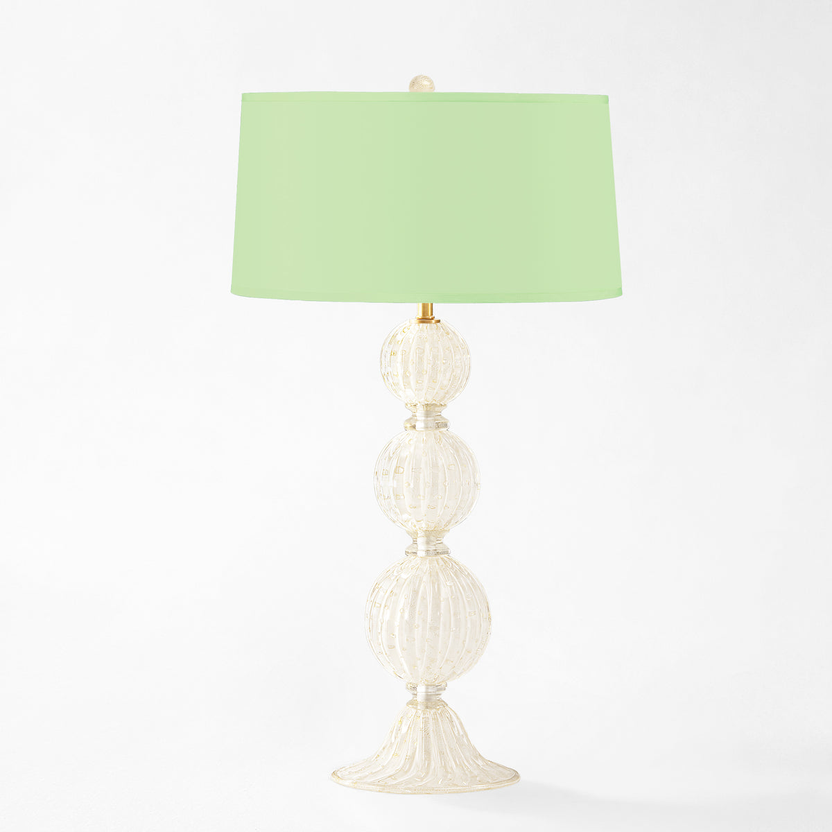 White Murano glass table lamp with light green shade.