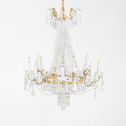 Traditional gold Italian chandelier with crystals.