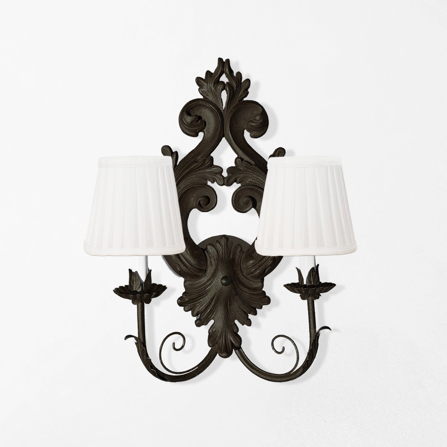Traditional black sconce with pleated shades.