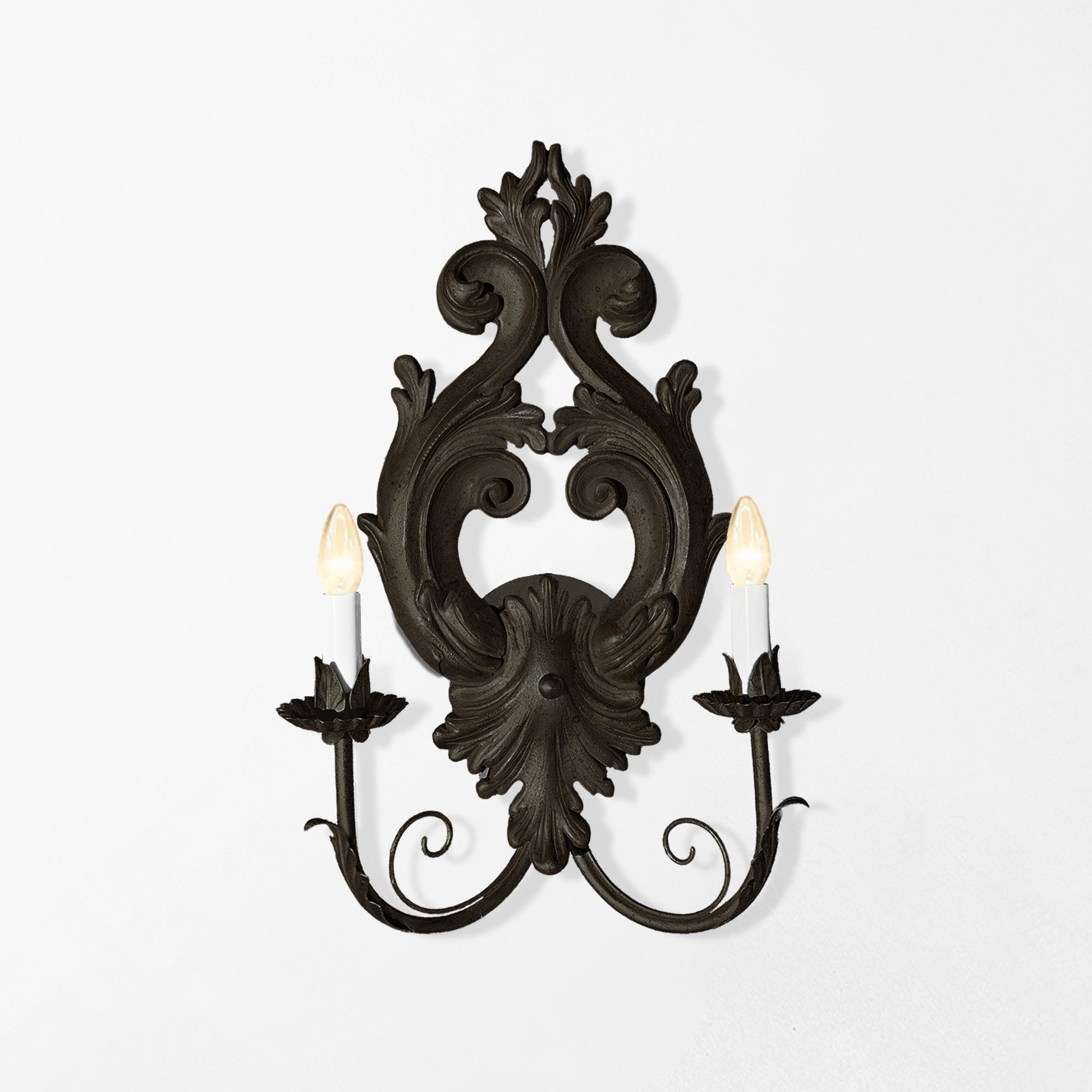 Traditional black wooden sconce.
