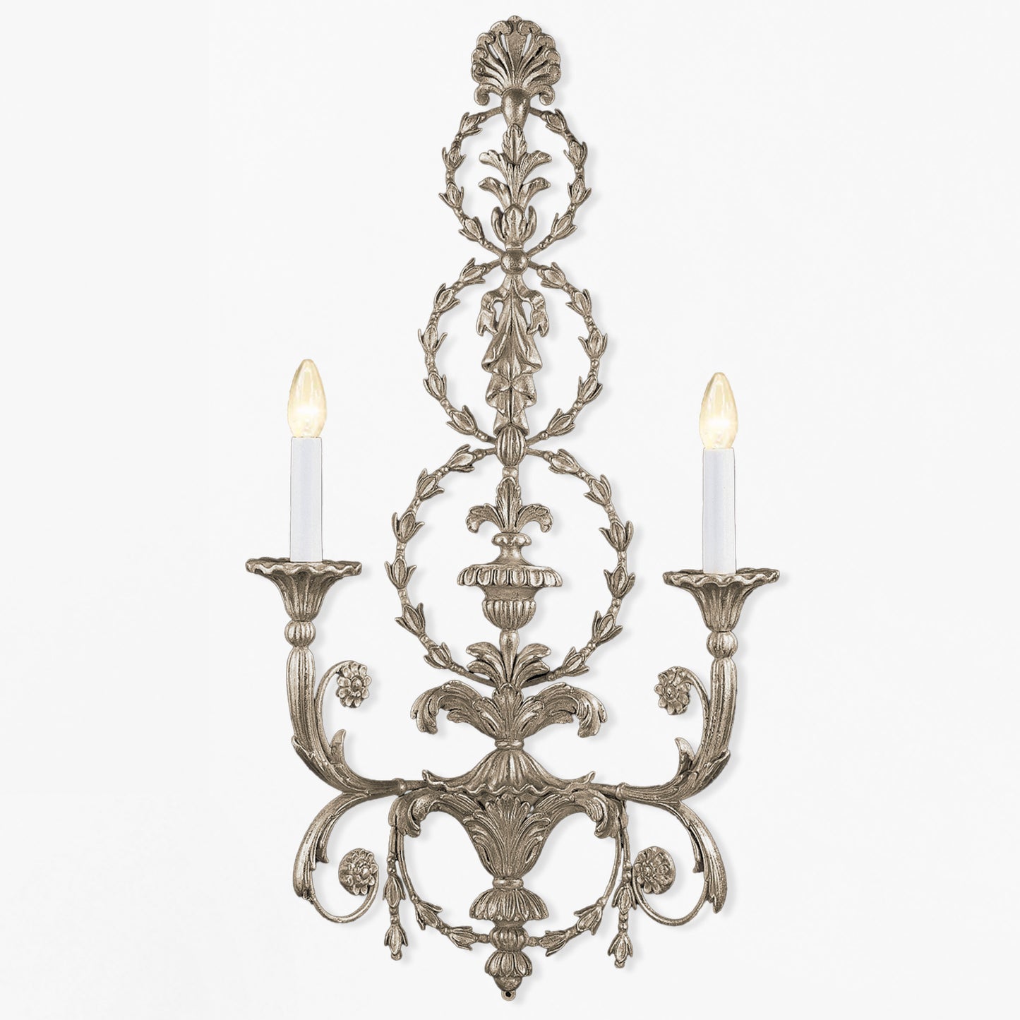 Traditional wood sconce with silver finish.