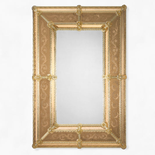 Antique amber Venetian glass mirror.