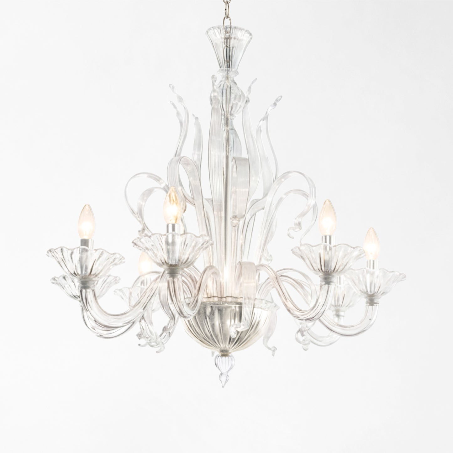 Clear Murano glass chandelier.