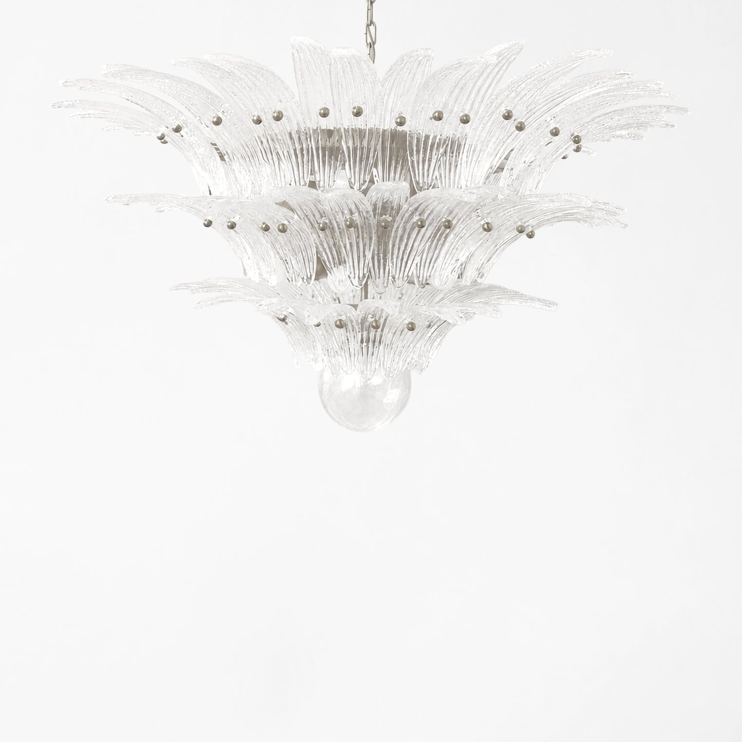 Clear Palm Murano glass chandelier with nickel hardware.