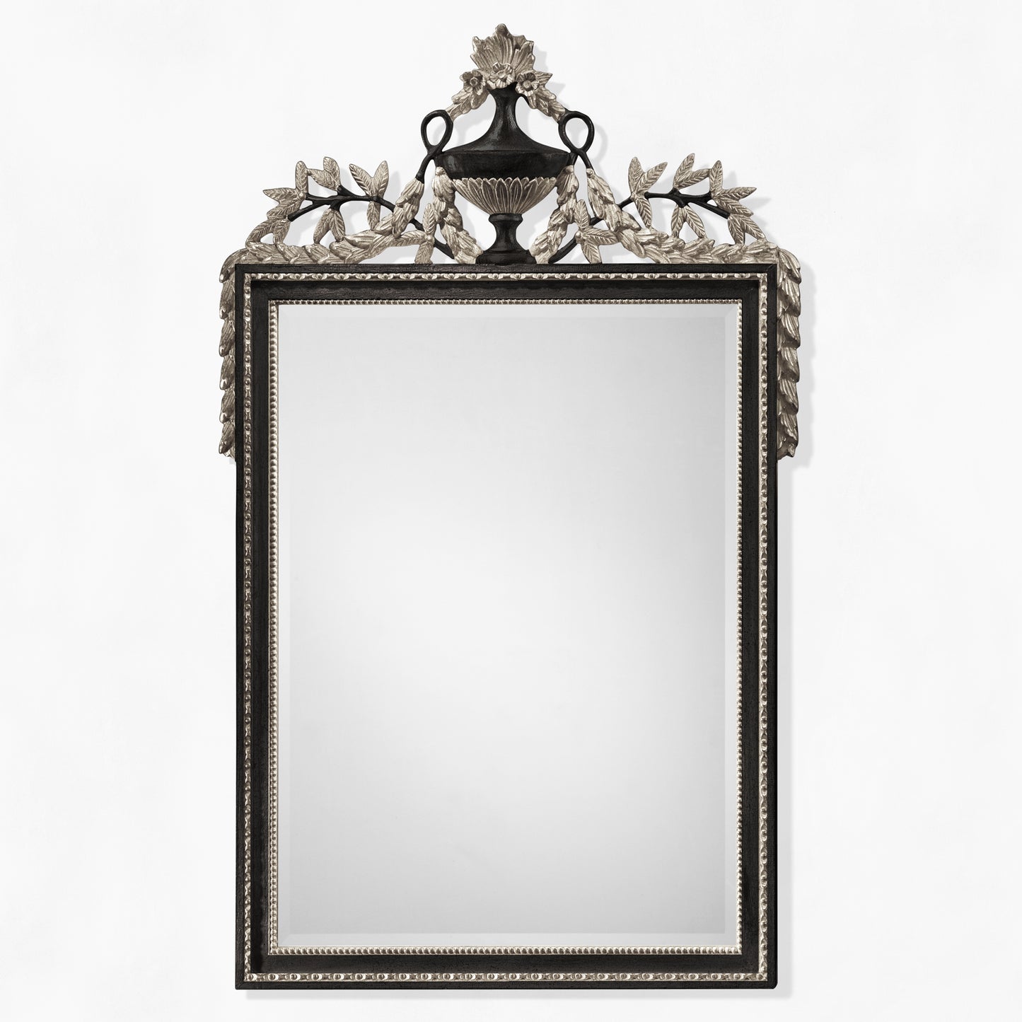 Ornate black and silver Italian mirror.