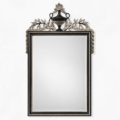 Ornate black and silver Italian mirror.