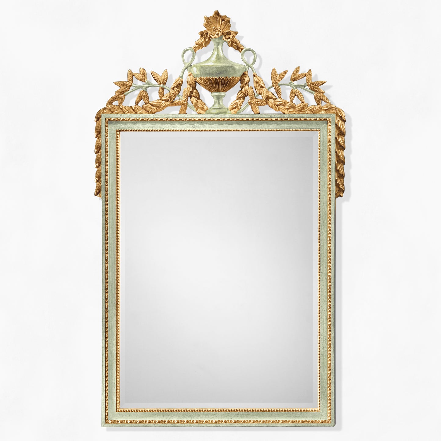 Ornate green and gold Italian mirror.