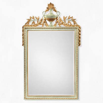 Ornate green and gold Italian mirror.