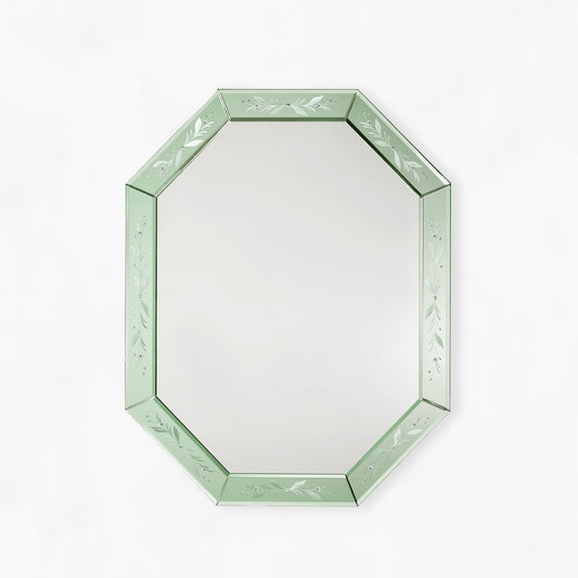 Octagonal green Venetian glass mirror.