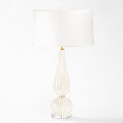 White Murano glass lamp with white lamp shade.
