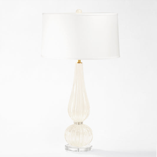 White Murano glass lamp with white lamp shade.