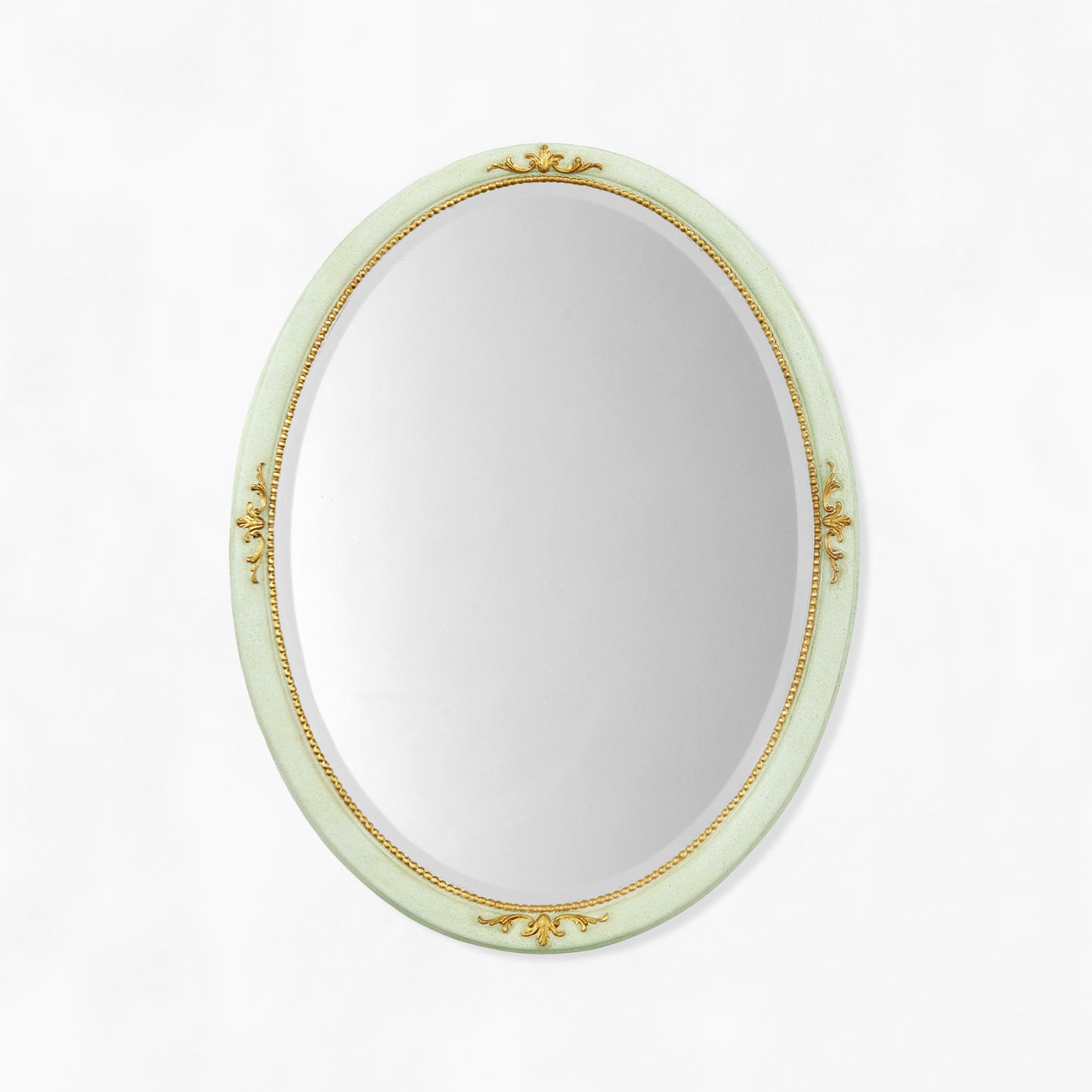 Oval green and gold Italian mirror.