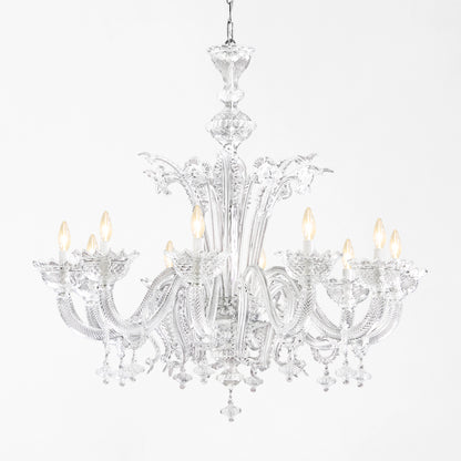 Luxurious Murano glass chandelier with clear glass.