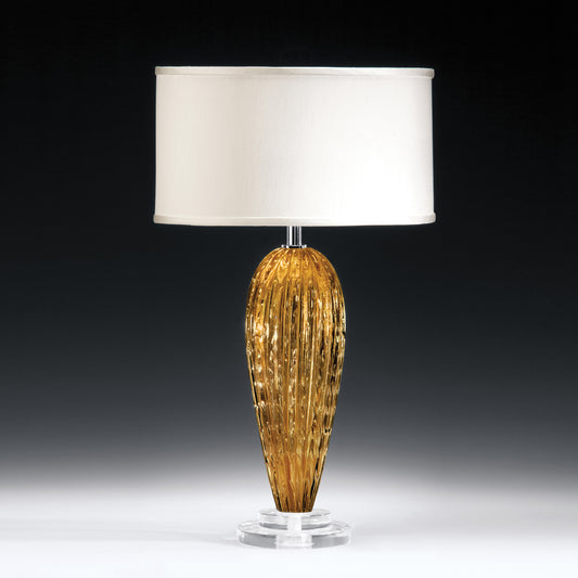 Amber Venetian glass table lamp with nickel accent.