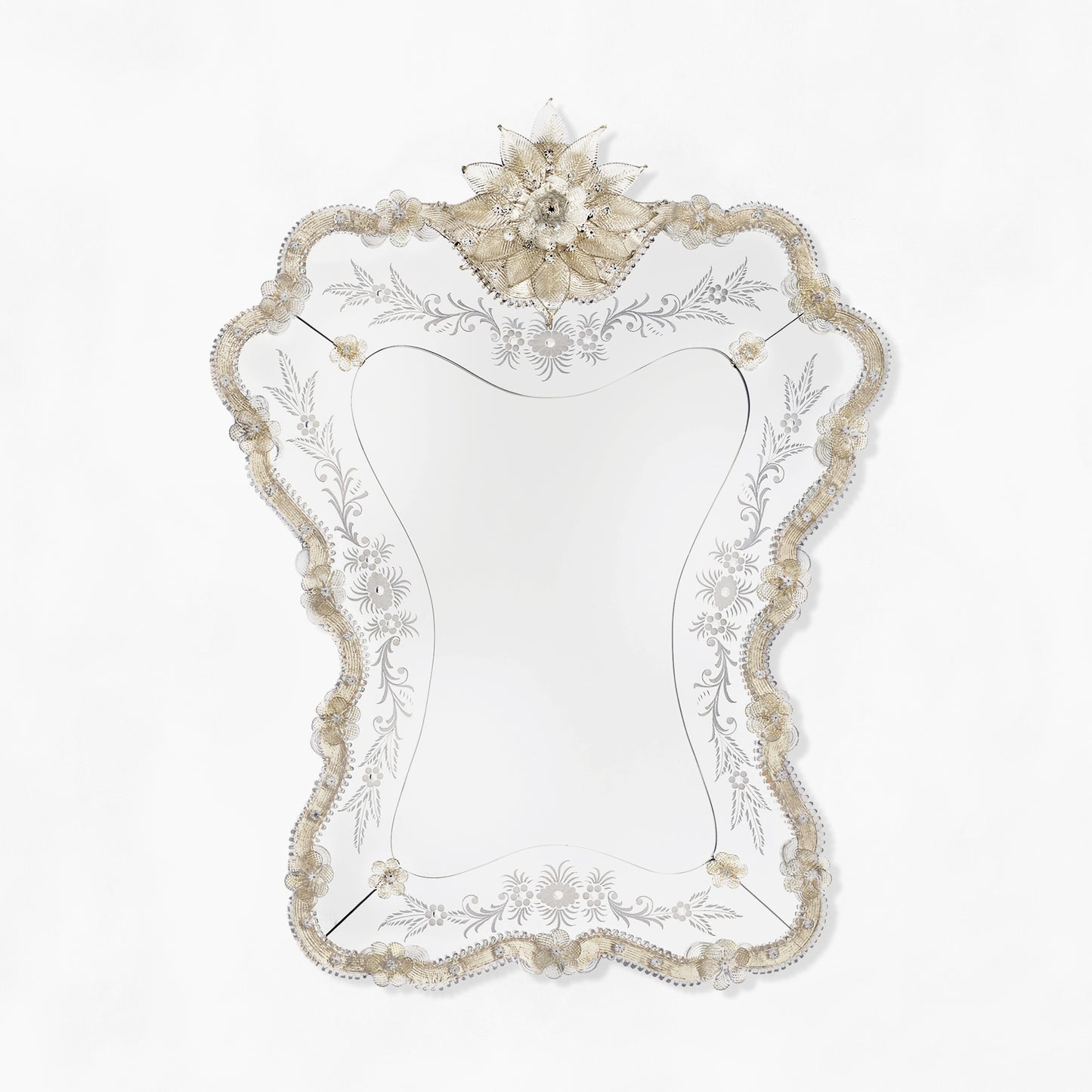 Decorative Murano glass mirror with antique details.
