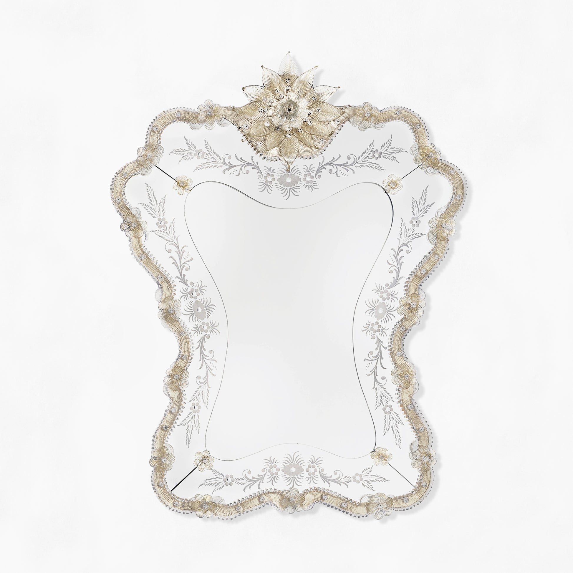 Decorative Murano glass mirror with antique details.
