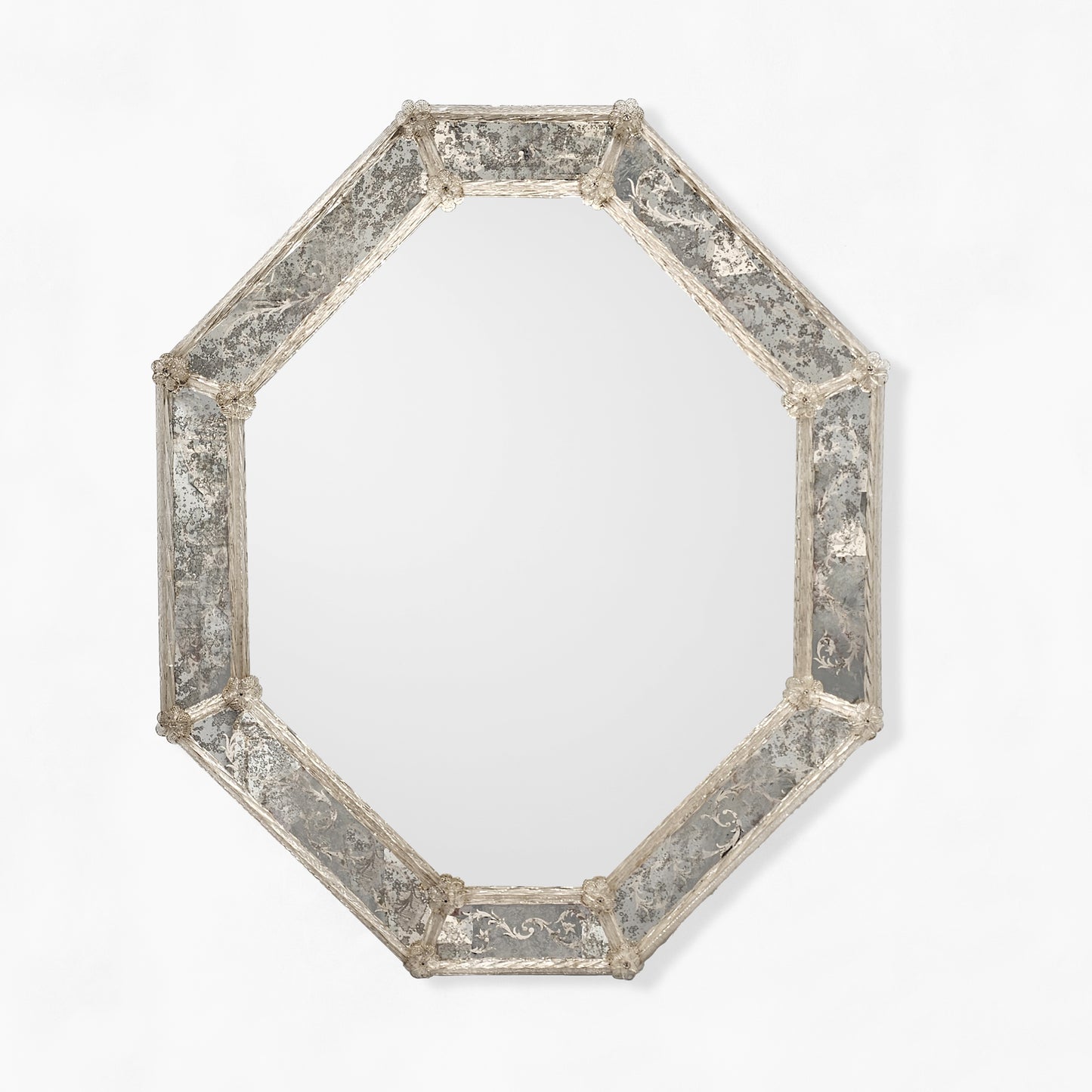 Octagonal Murano glass mirror with antique frame.