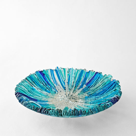 Aqua glass centerpiece bowl.