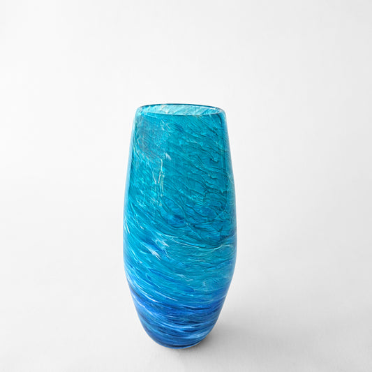 Aqua ombre glass vase.