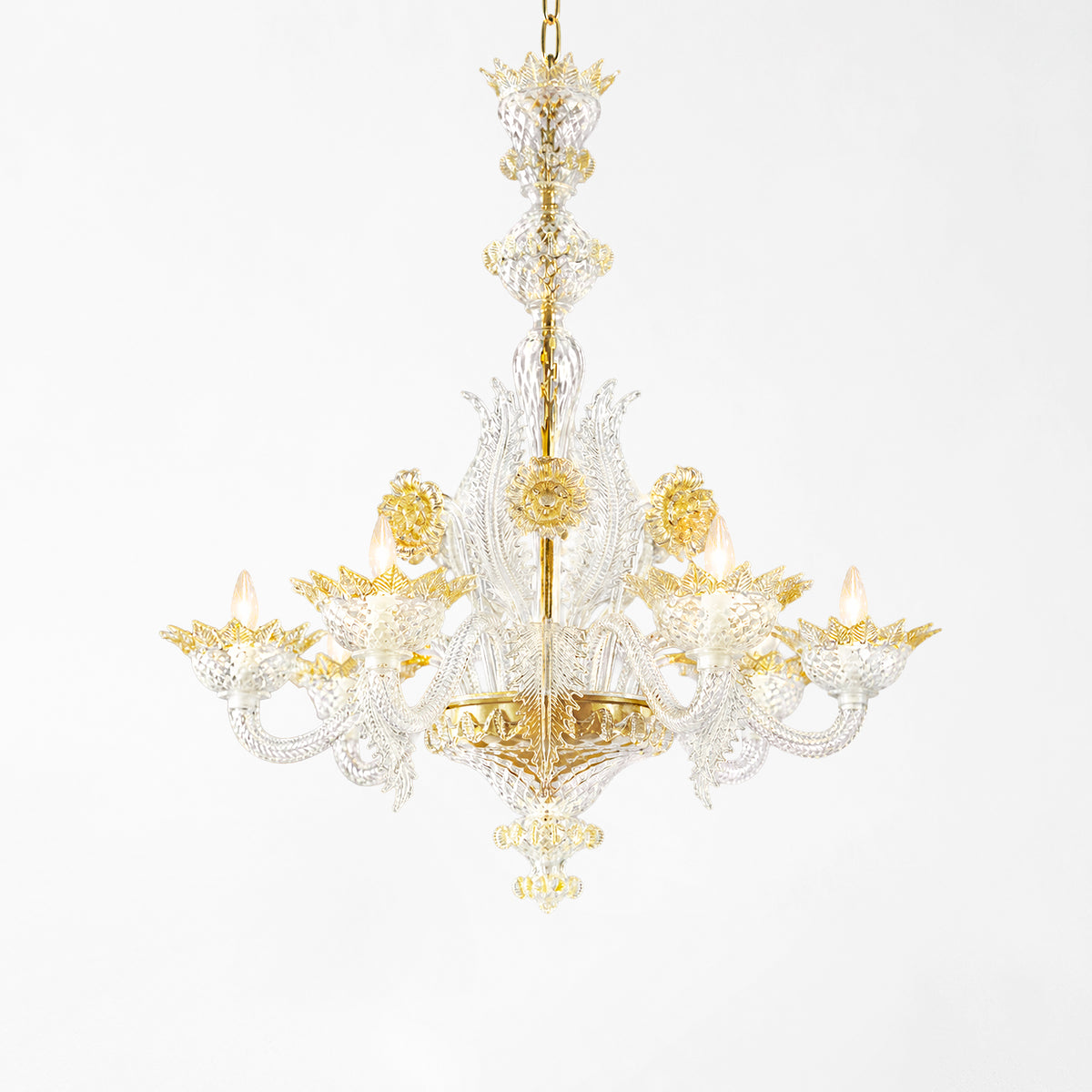Ornate gold Murano glass chandelier.