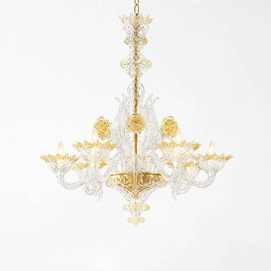 Ornate gold Murano glass chandelier.