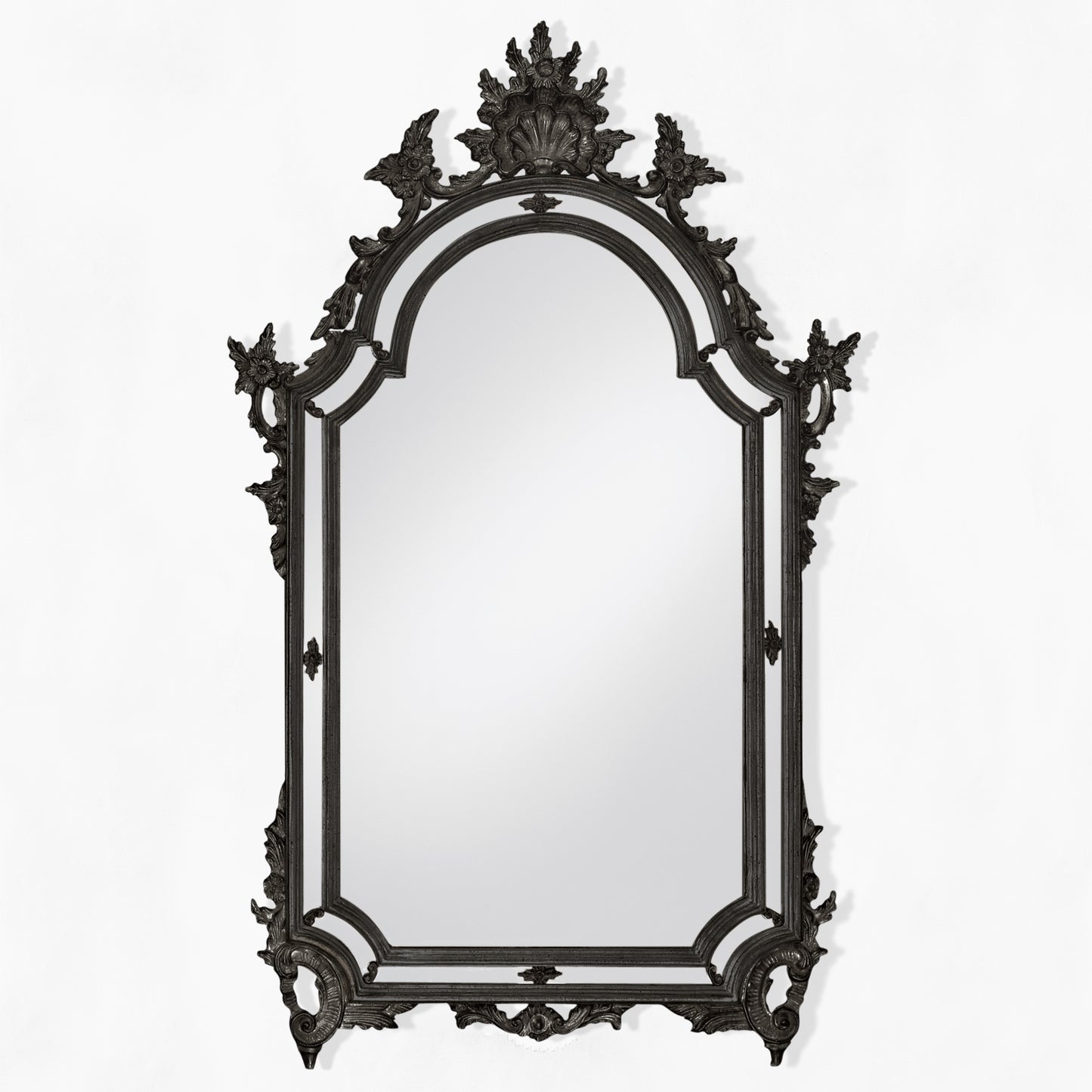 Italian black mirror with ornate details.