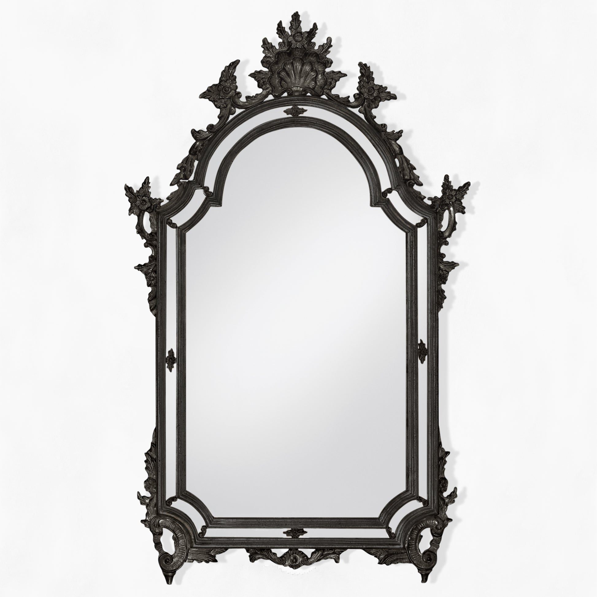Italian black mirror with ornate details.