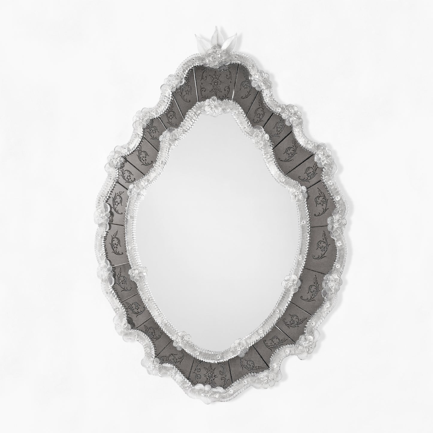 Black ornate Murano glass mirror.