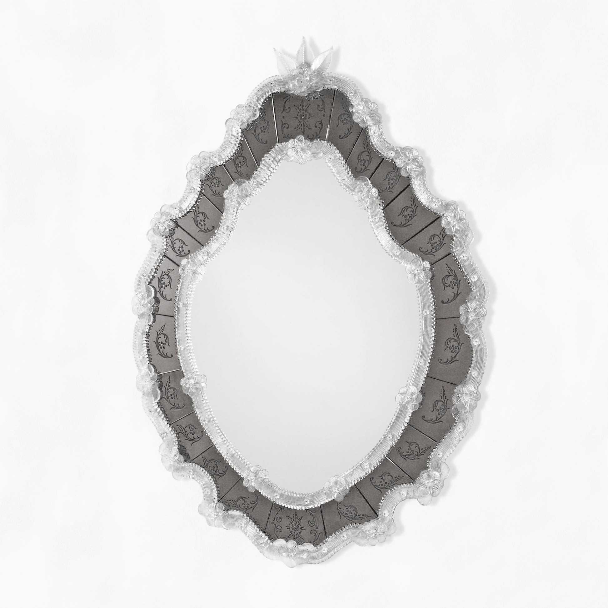 Black ornate Murano glass mirror.