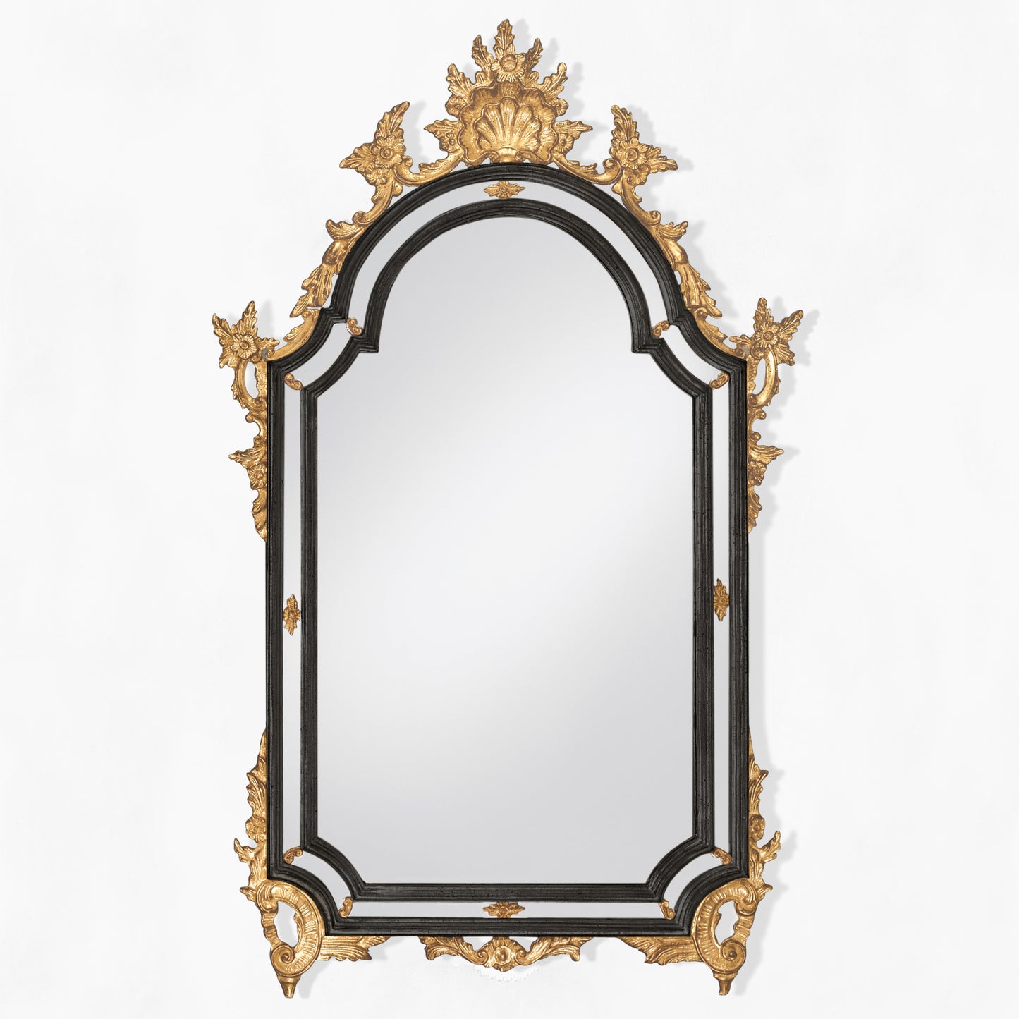Black Italian mirror with gold details.