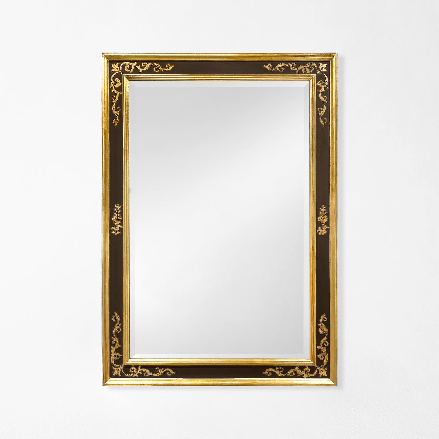 Traditional black and gold Italian mirror.