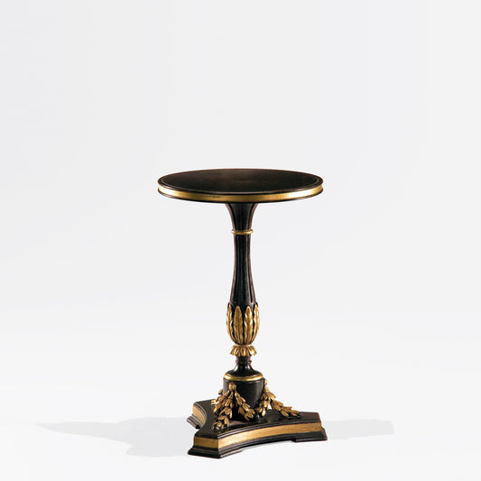 Italian black wood accent table with gold leaf.