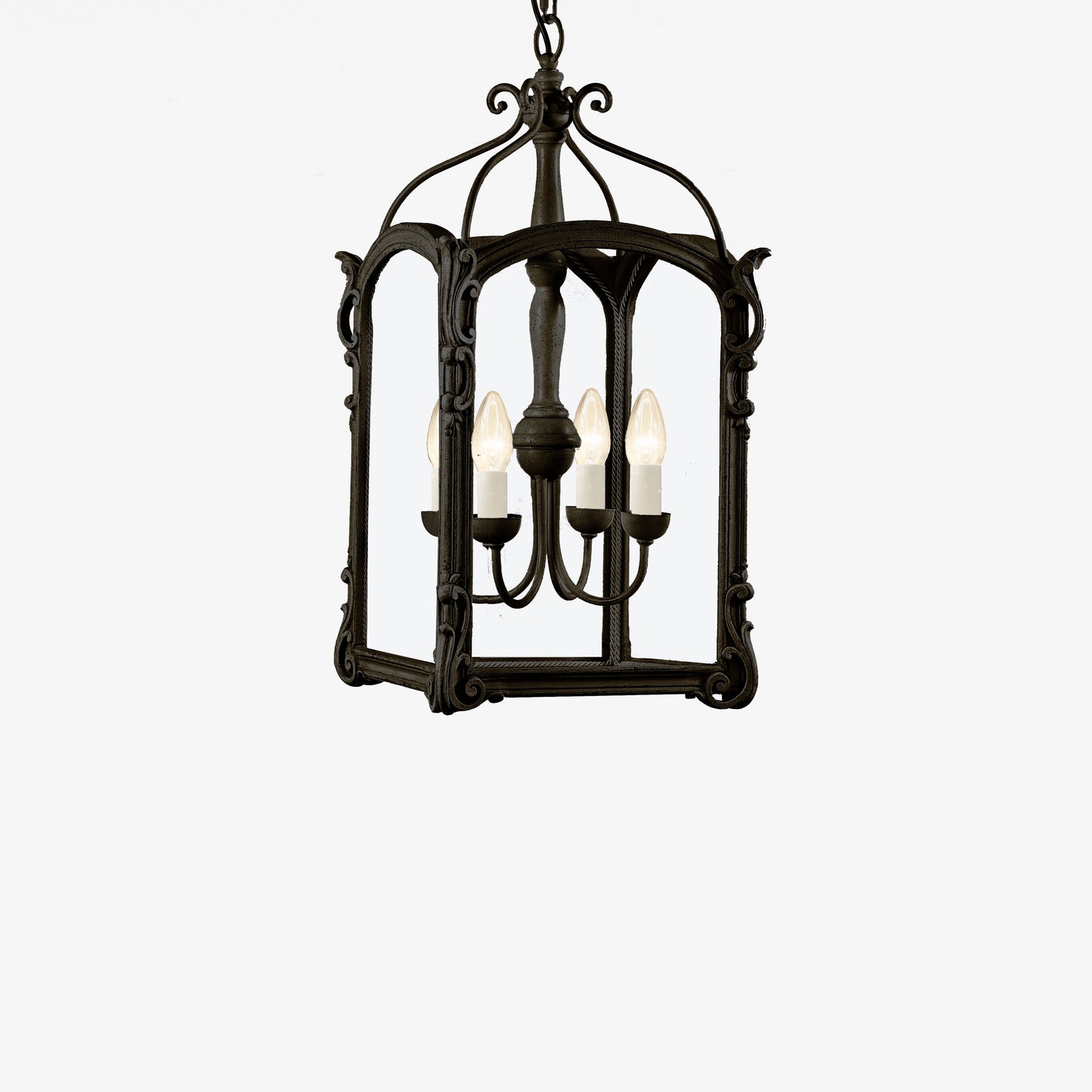 Antique black wood lantern.