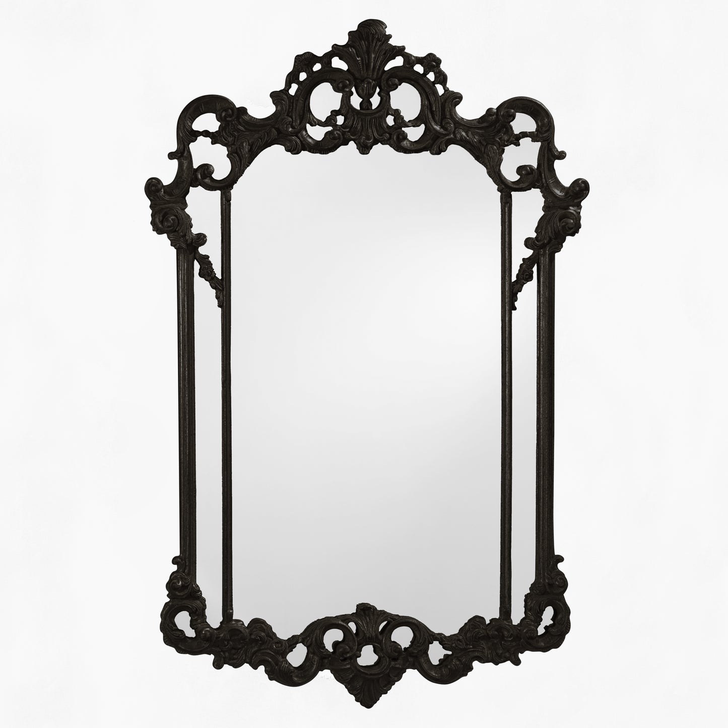 Ornate black traditional mirror.