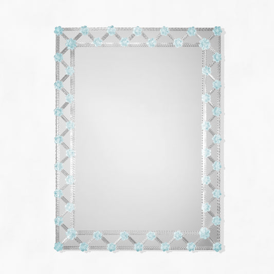 Light blue decorative Murano glass mirror.