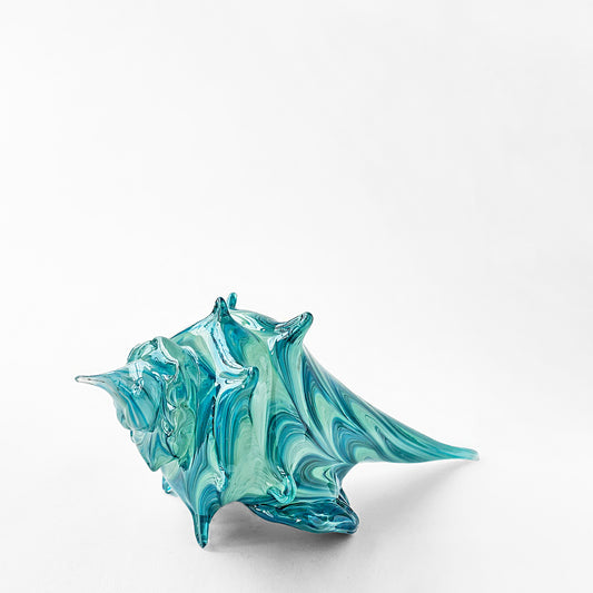 Aqua and teal glass seashell decor.