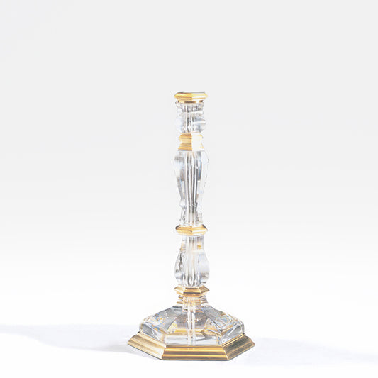 Antique brass and crystal candlestick.