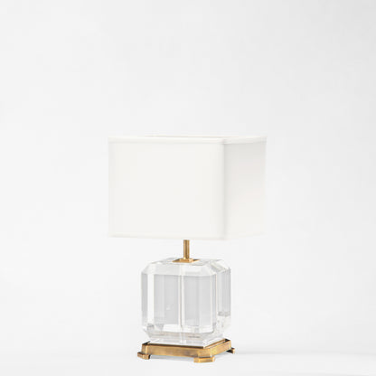 Antique brass and crystal table lamp.