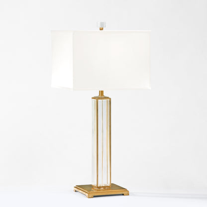Antique brass and crystal table lamp.