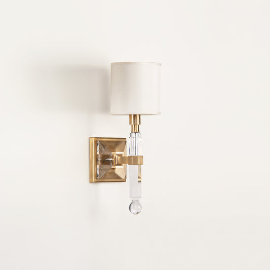 Antique brass and crystal wall sconce.