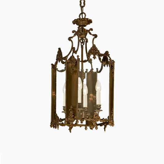 Antique bronze lantern with glass.