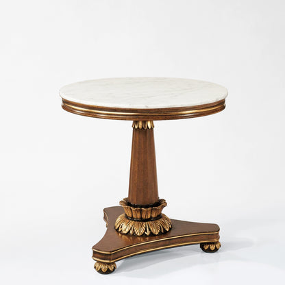 Brown and gold Italian table with white marble.