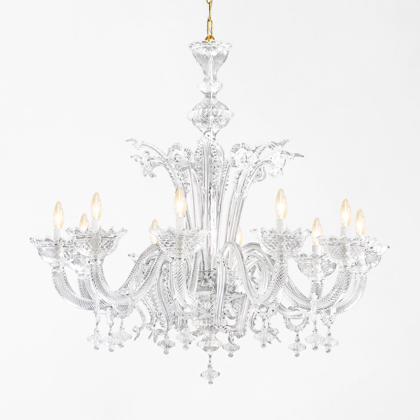 Traditional clear Murano glass chandelier.