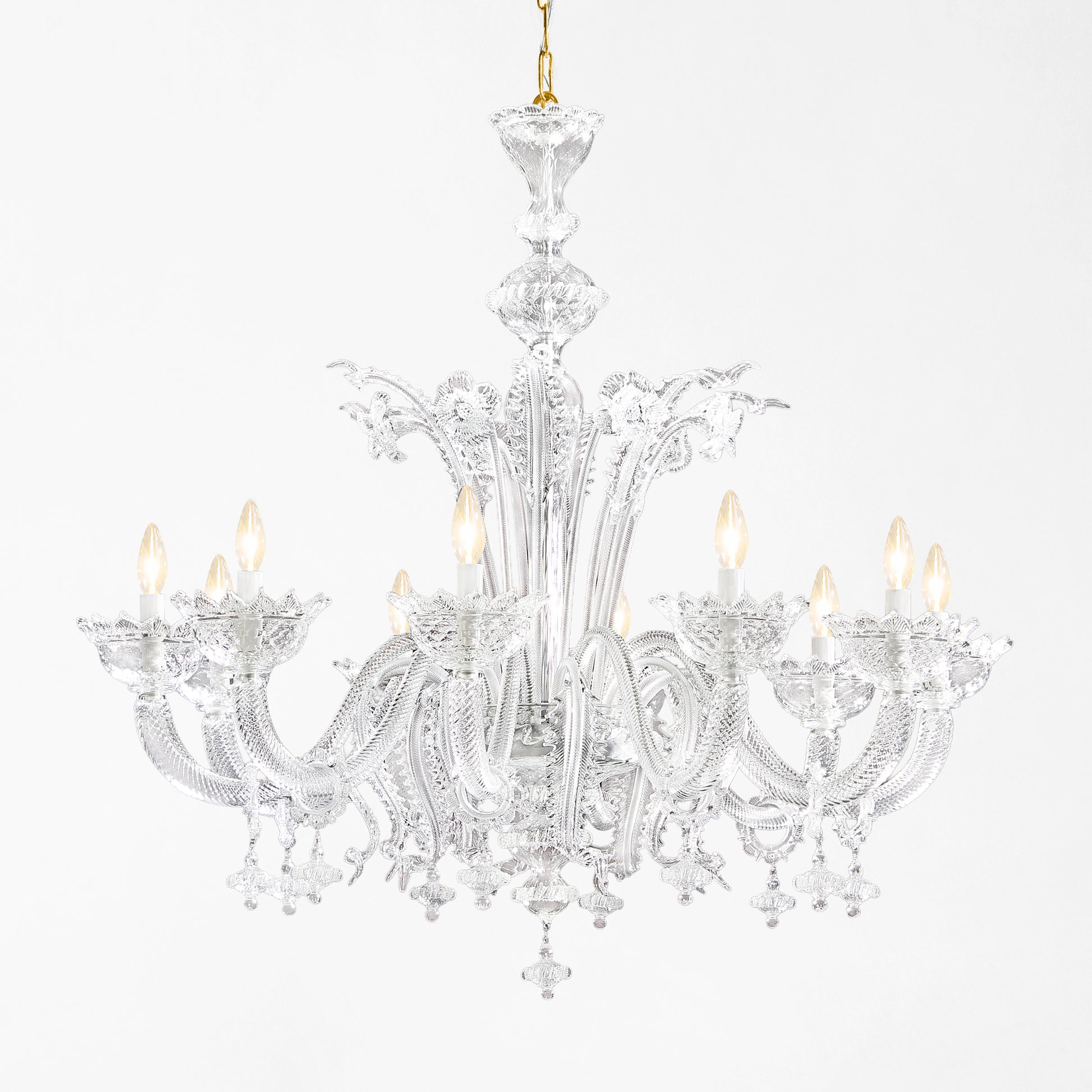 Traditional clear Murano glass chandelier.