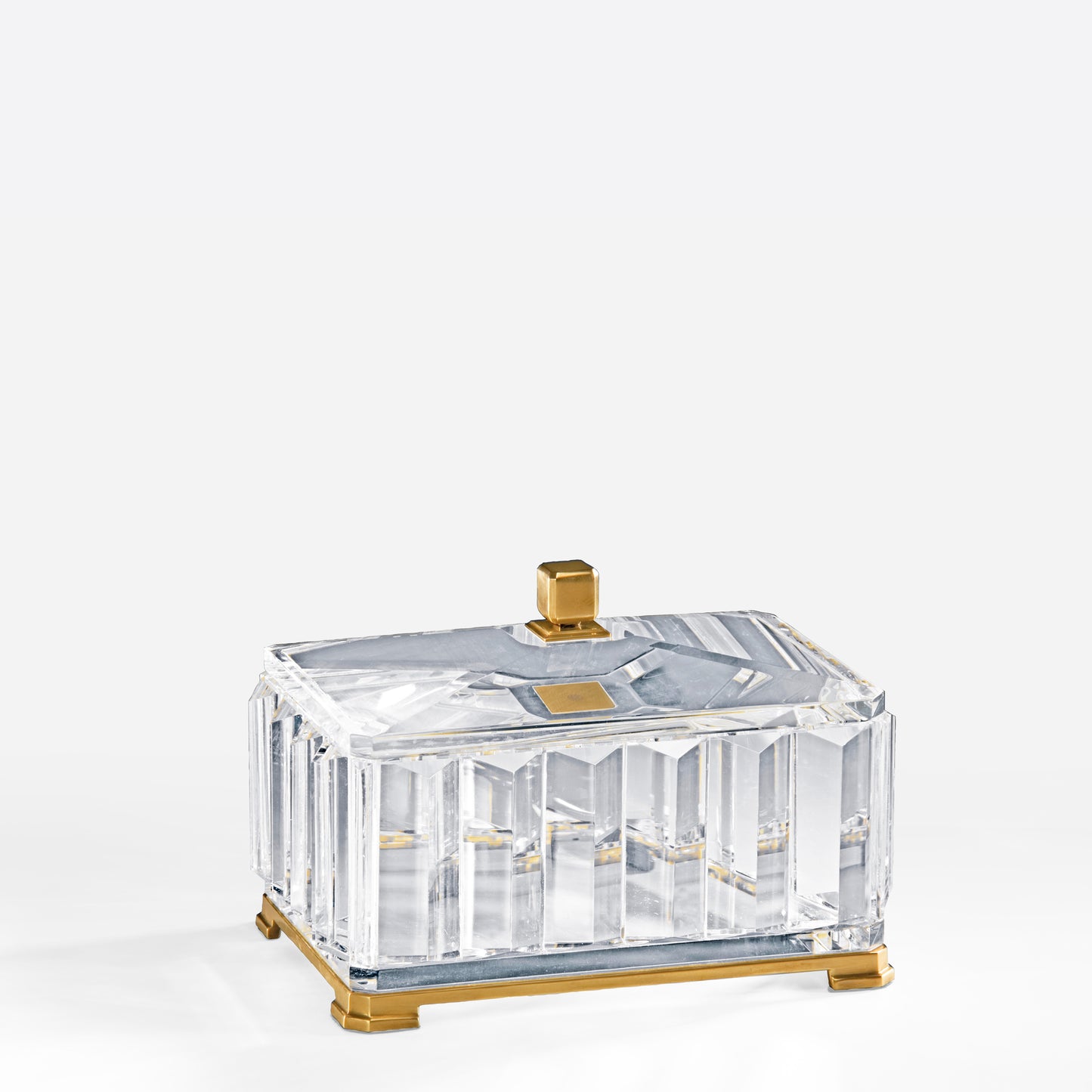 Crystal box with antique brass accents.