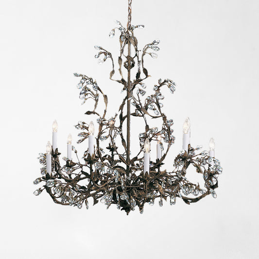 Iron chandelier with crystal drops.