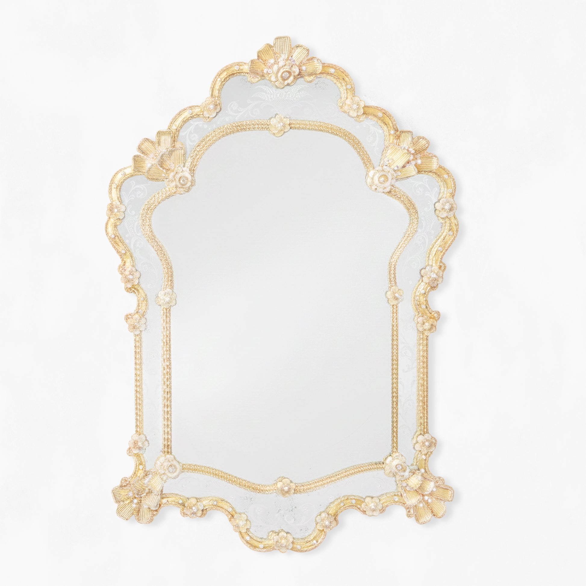 Ornate gold Murano glass mirror.