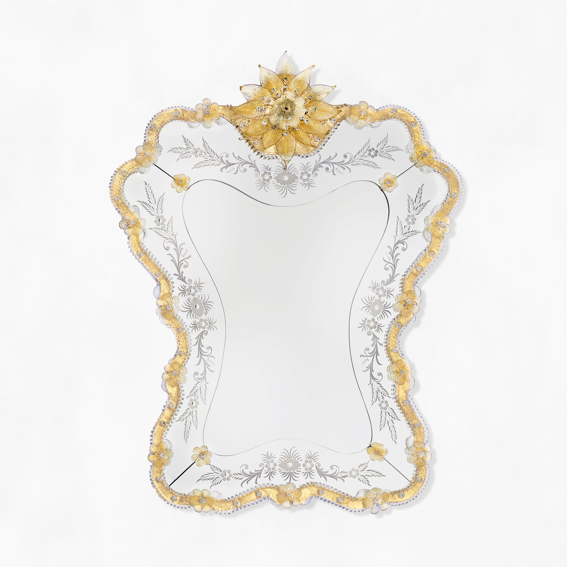 Ornate gold Murano glass mirror.
