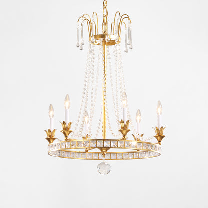Italian gold leaf chandelier with crystals.